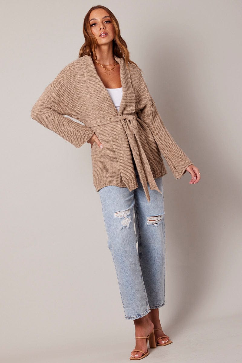 Beige Knit Cardigan for Ally Fashion