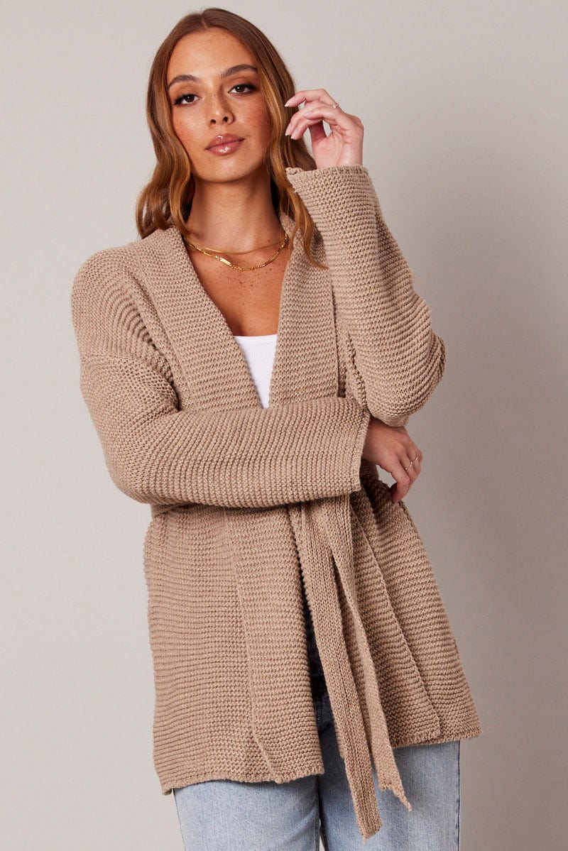 Beige Knit Cardigan for Ally Fashion