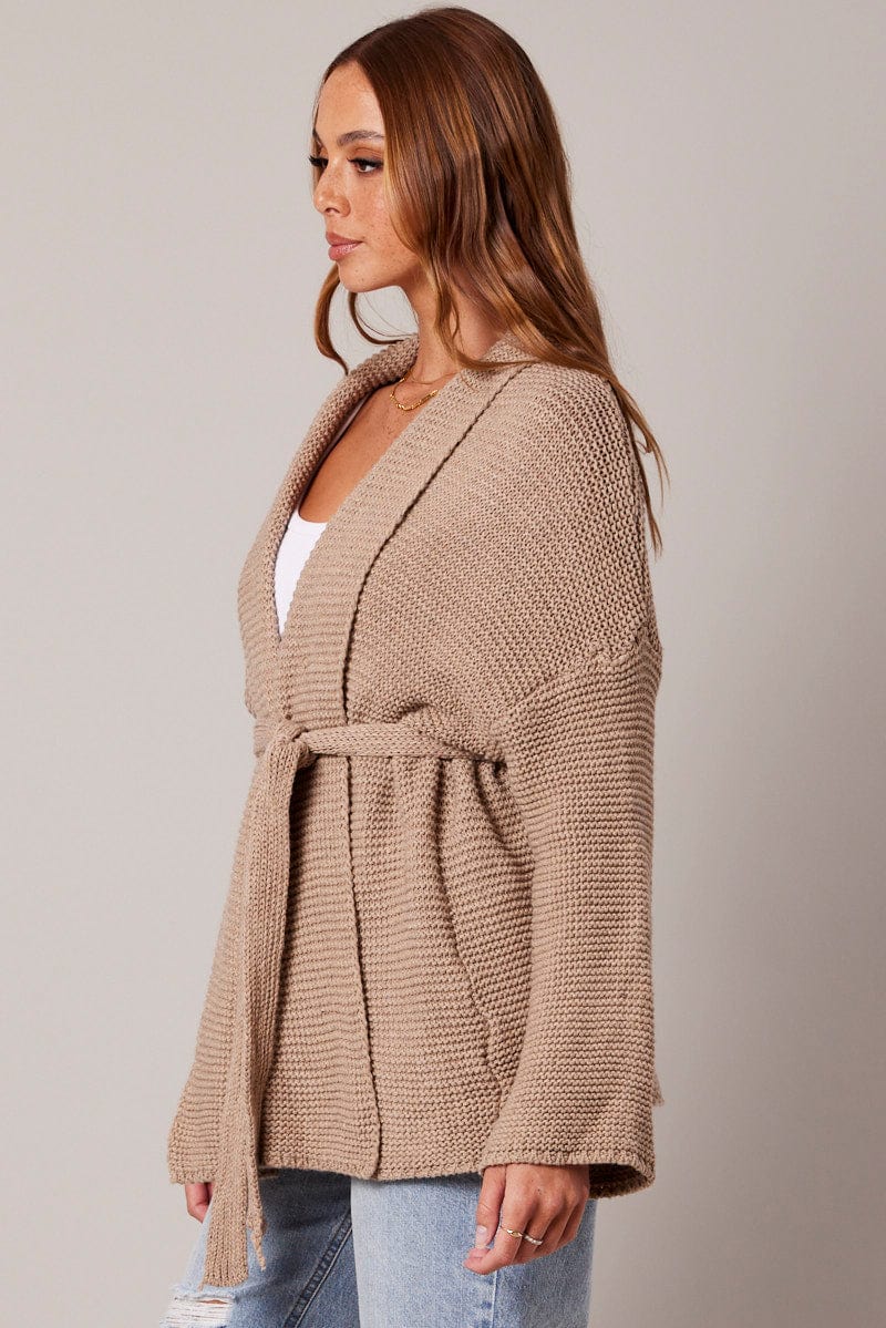 Beige Knit Cardigan for Ally Fashion