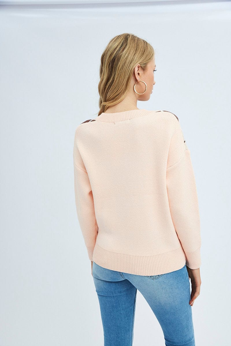 Orange Knit Top Long Sleeve Relaxed Round Neck for Ally Fashion