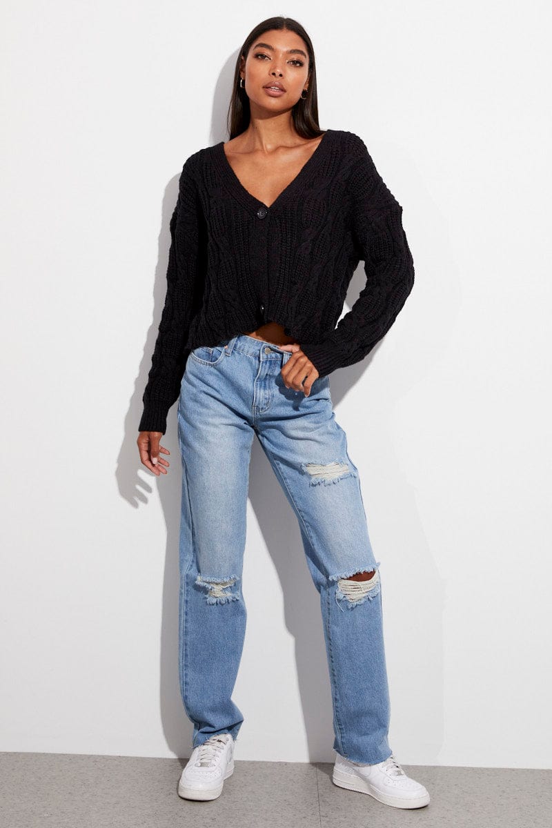 Black Oversized Cable Knit Cardigan Ally Fashion