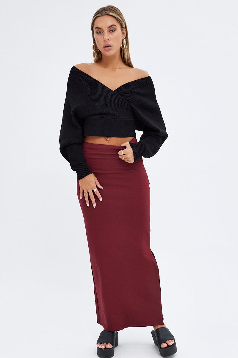 Black Knit Top Long Sleeve Cross Over for Ally Fashion