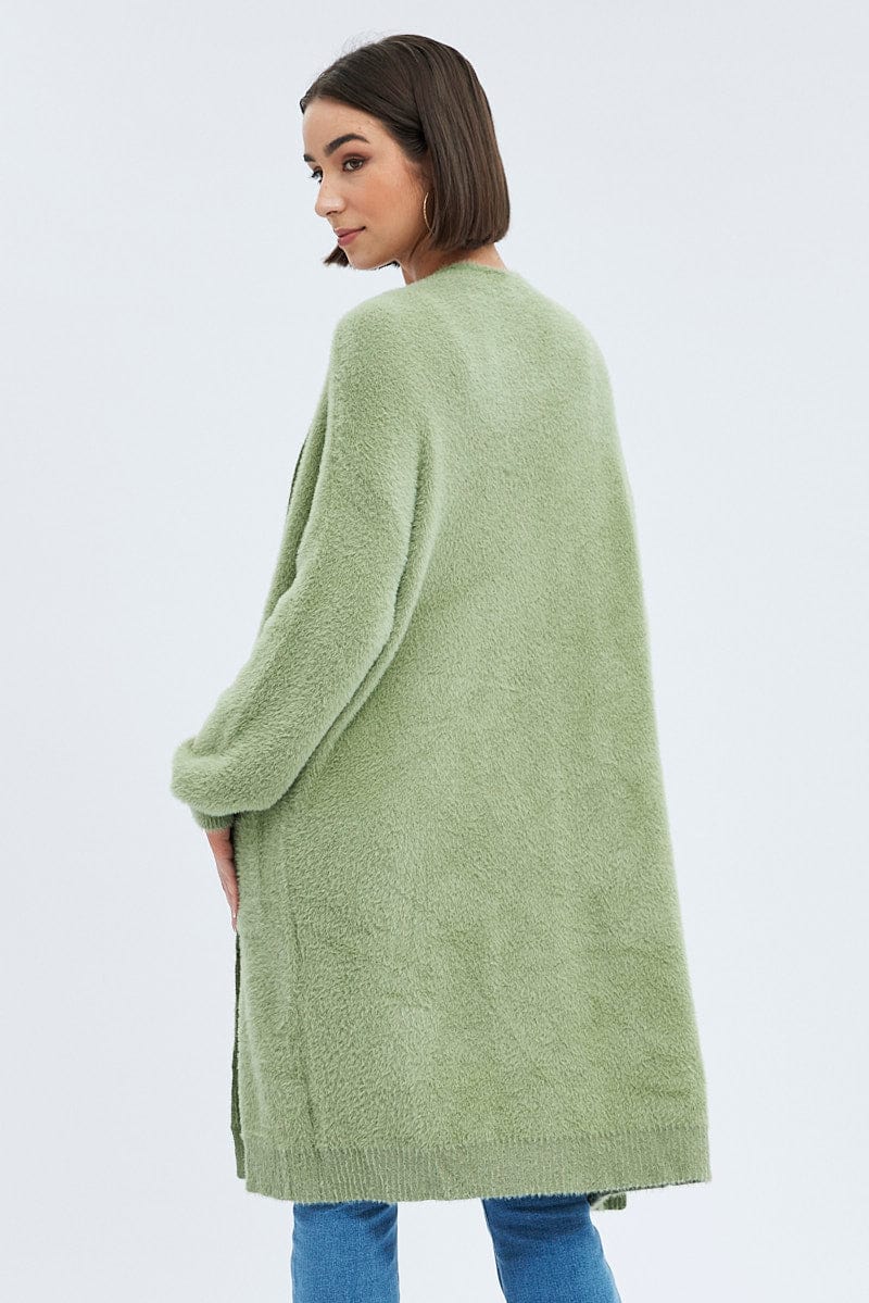 Green Longline Cardigan Fluffy for Ally Fashion