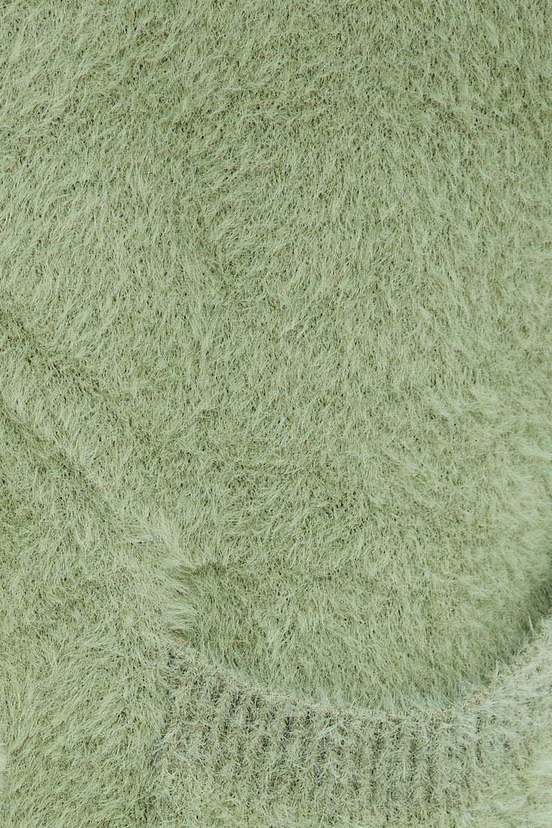 Green Longline Cardigan Fluffy for Ally Fashion