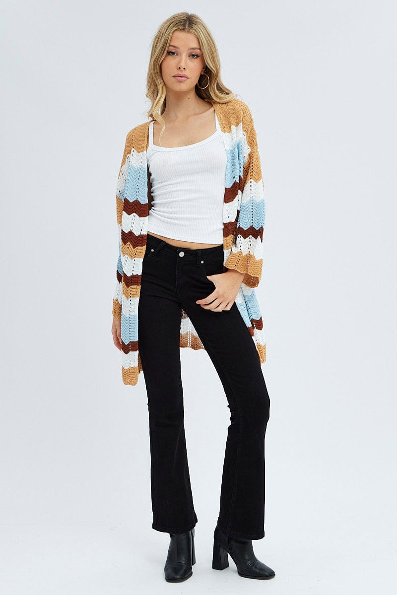 Stripe Knit Cardigan Long Sleeve Longline for Ally Fashion