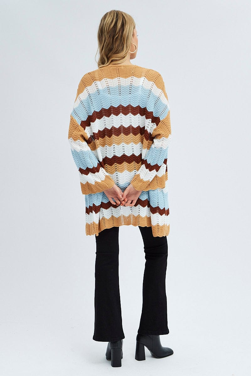 Stripe Knit Cardigan Long Sleeve Longline for Ally Fashion