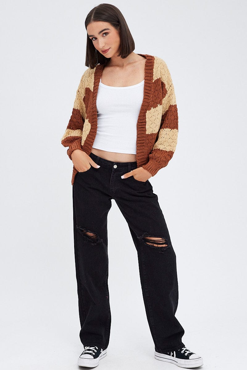 Beige Stripe Oversized Crop Cardigan for Ally Fashion