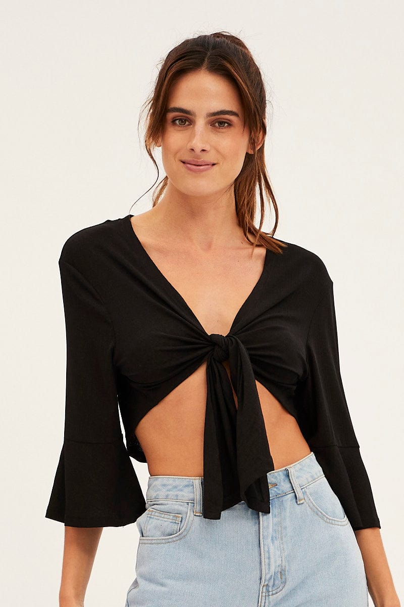 Black Crop Cardigan Tie Up for Ally Fashion