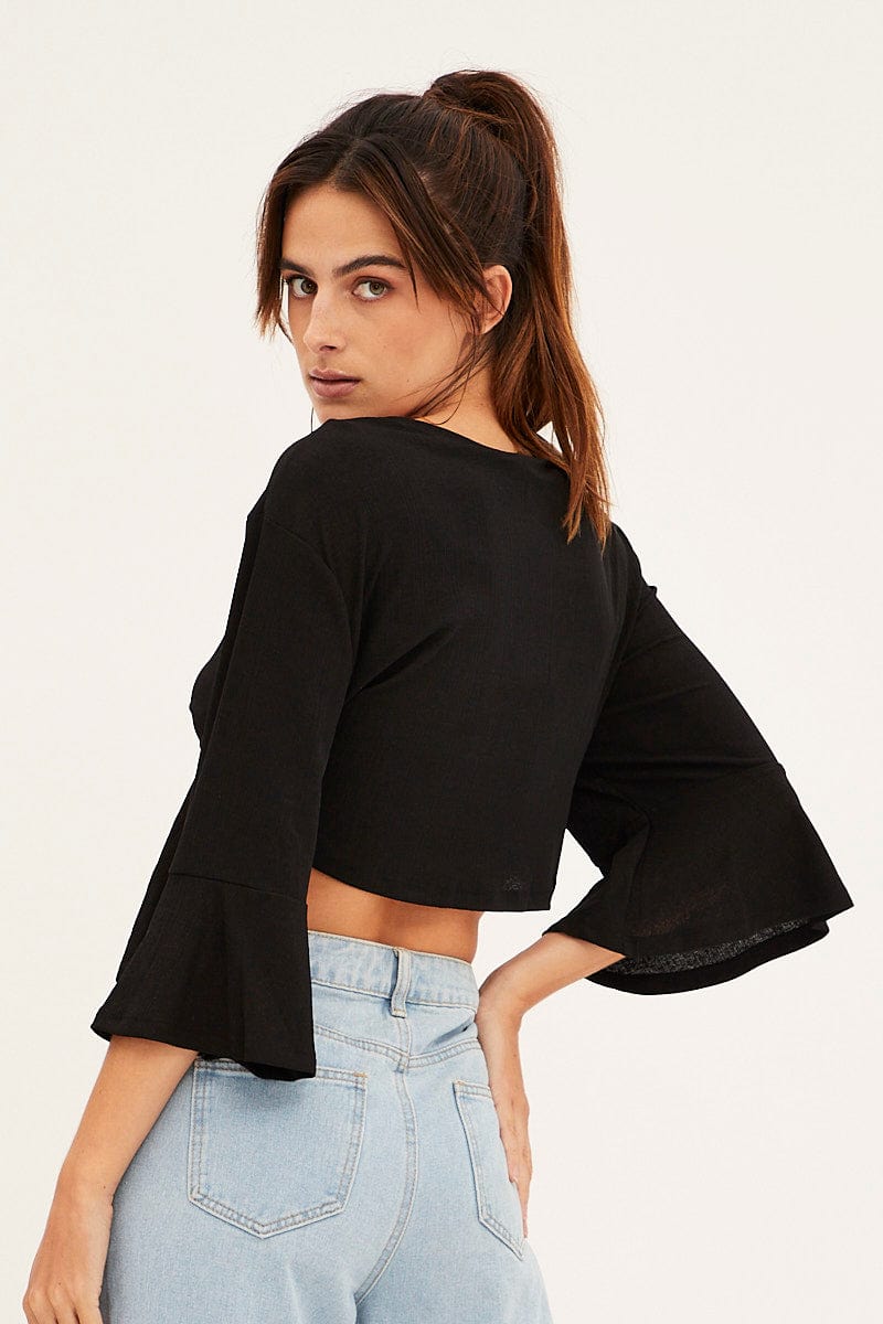 Black Crop Cardigan Tie Up for Ally Fashion