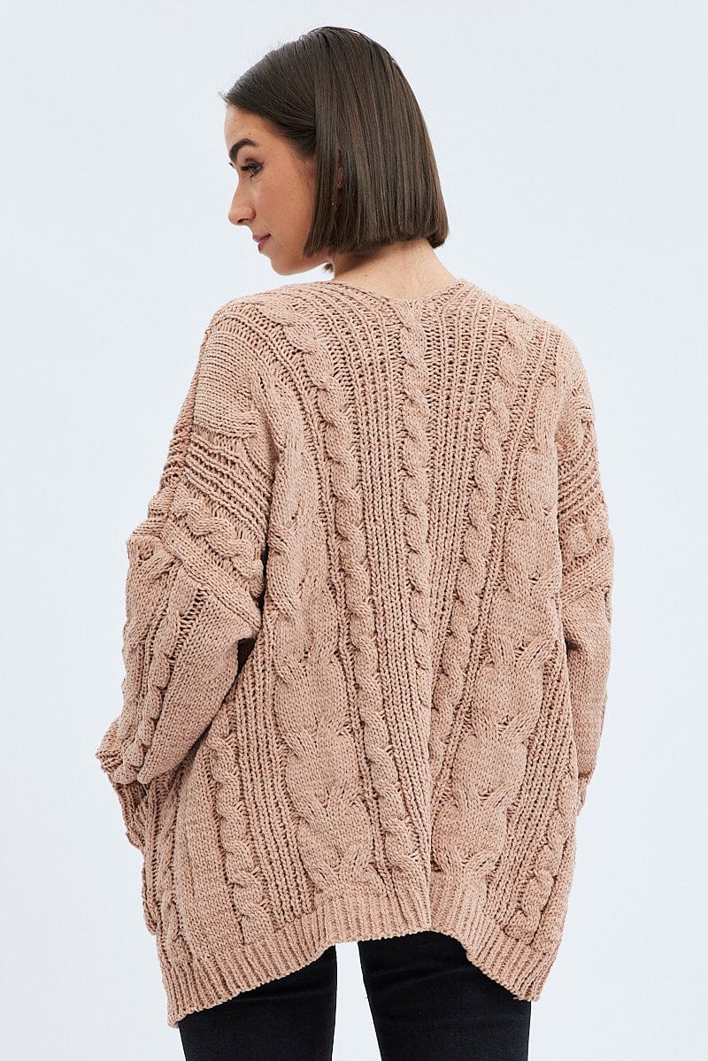 Camel cable knit top cardigan