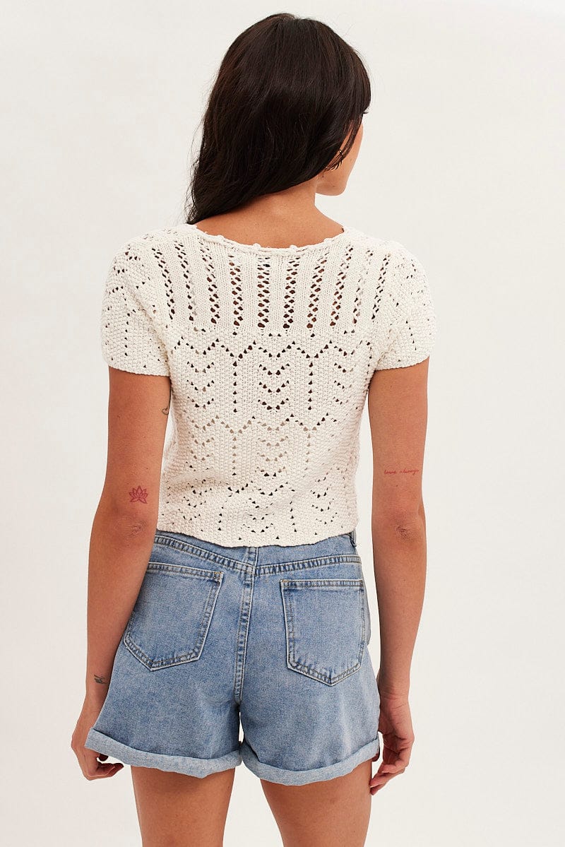 White Crochet Cardigan Short Sleeve for Ally Fashion