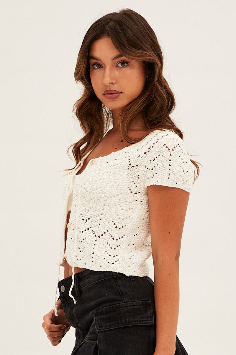 White Knit Cardigan Short Sleeve | Ally Fashion