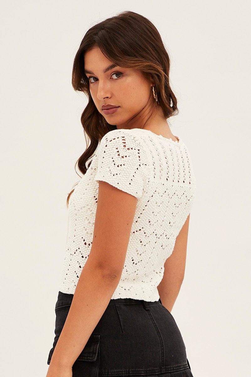 White Knit Cardigan Short Sleeve for Ally Fashion