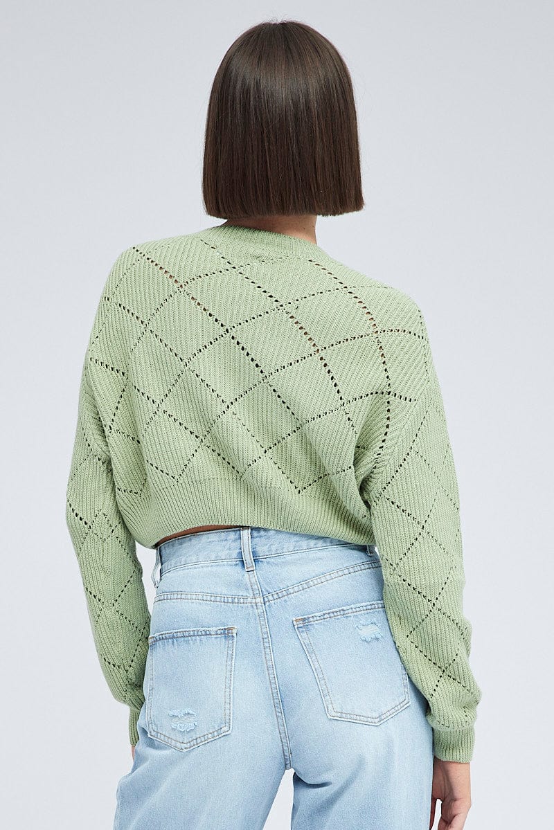 Green Knit Jumper Long Sleeve Crew Neck for Ally Fashion