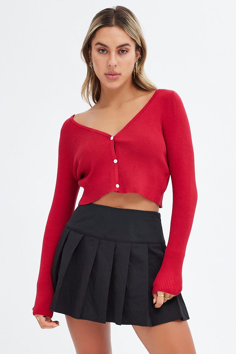 Red Knit Cardigan Long sleeve for Ally Fashion