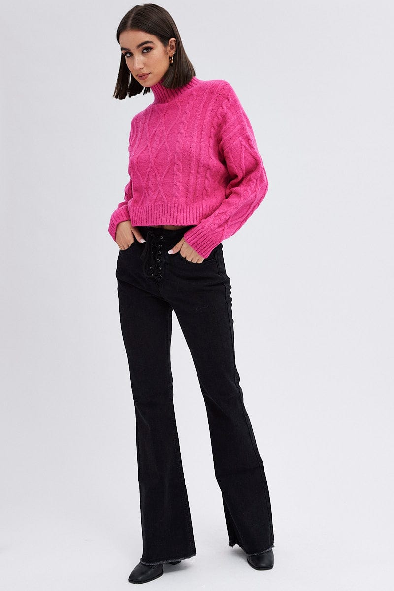 Pink Cable Knit Jumper High neck for Ally Fashion