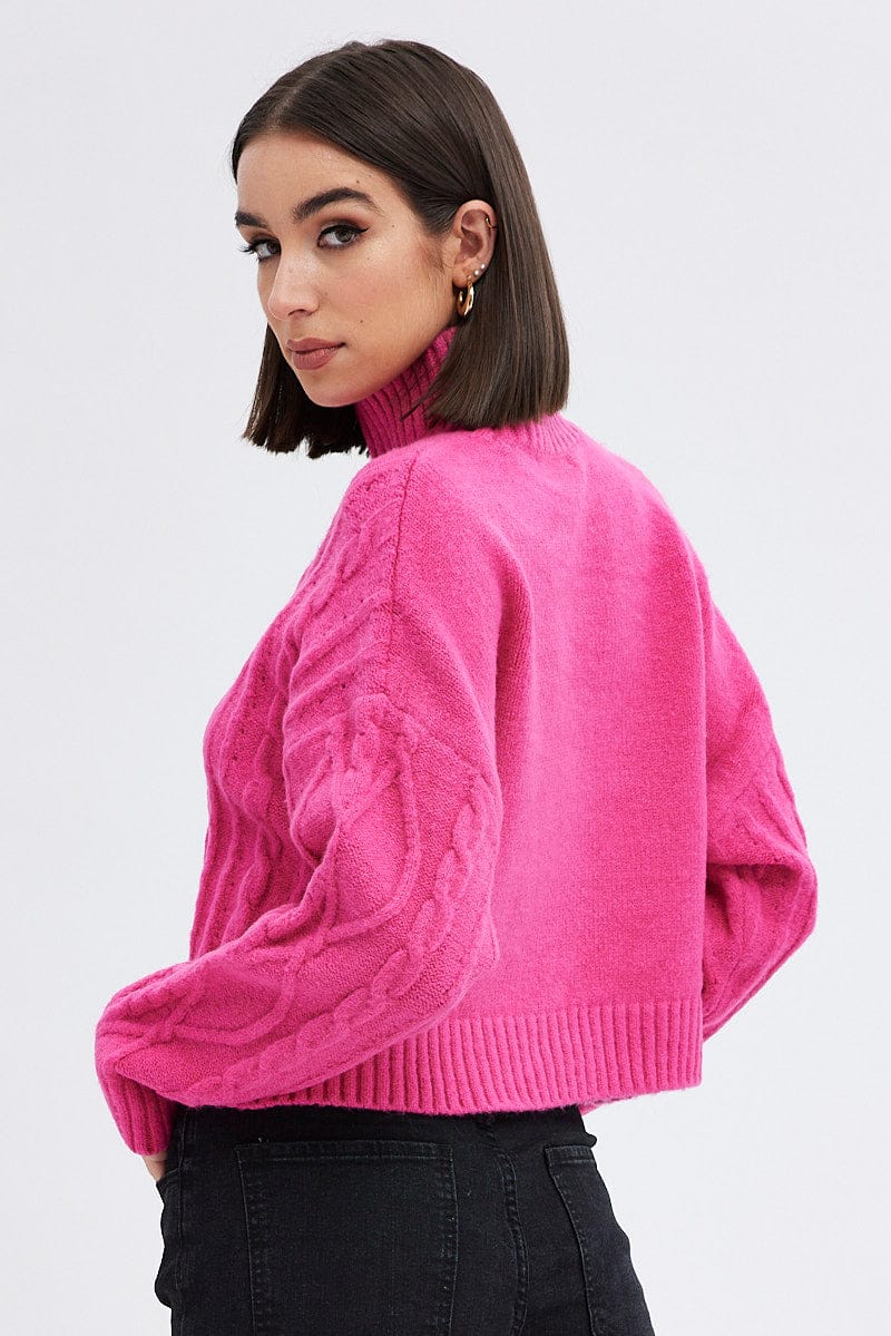 Pink Cable Knit Jumper High neck for Ally Fashion