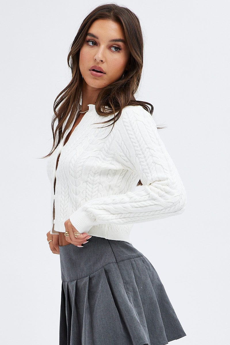 White Cardigan Long sleeve Crew neck for Ally Fashion