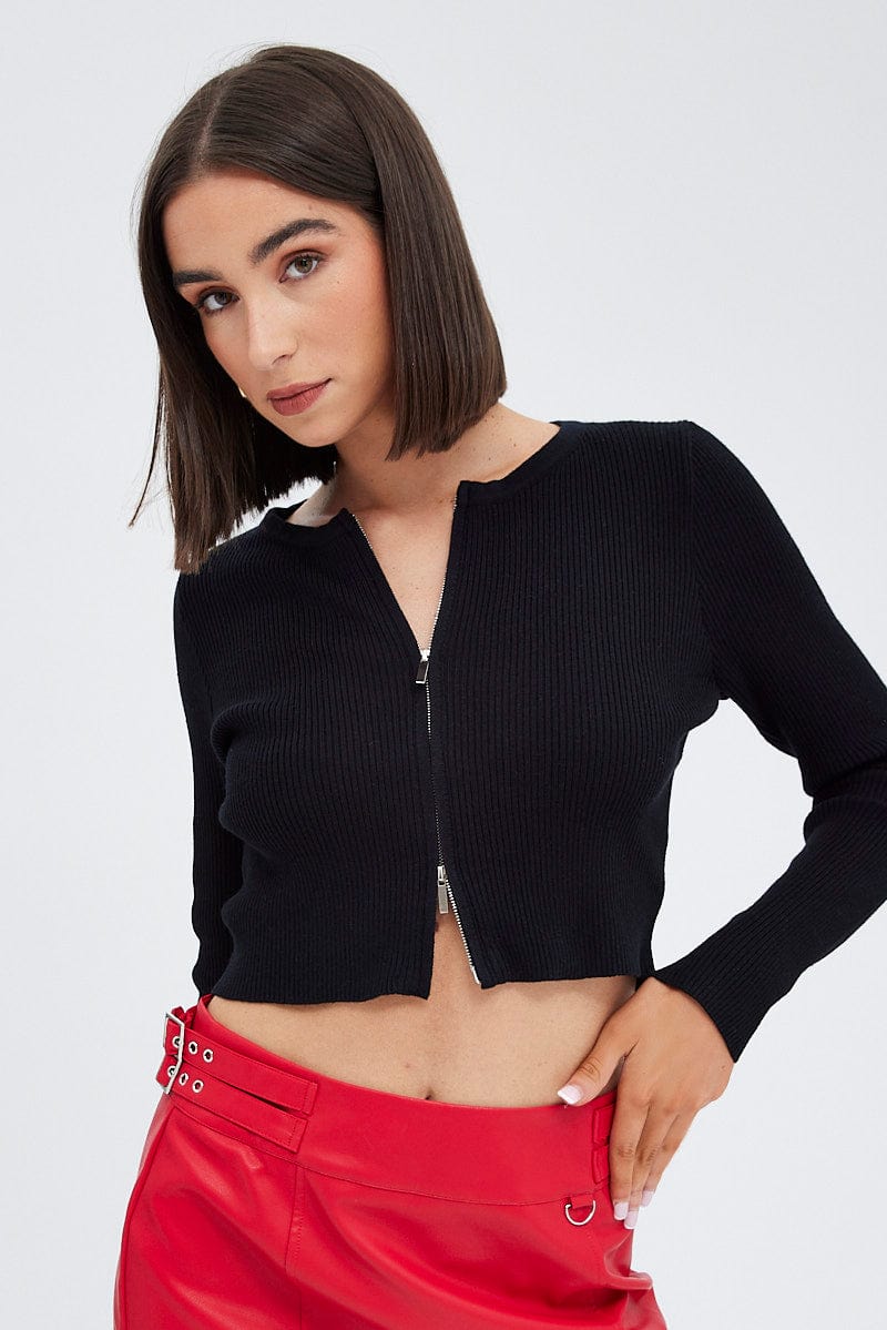 Black Knit Cardigan Zip up for Ally Fashion