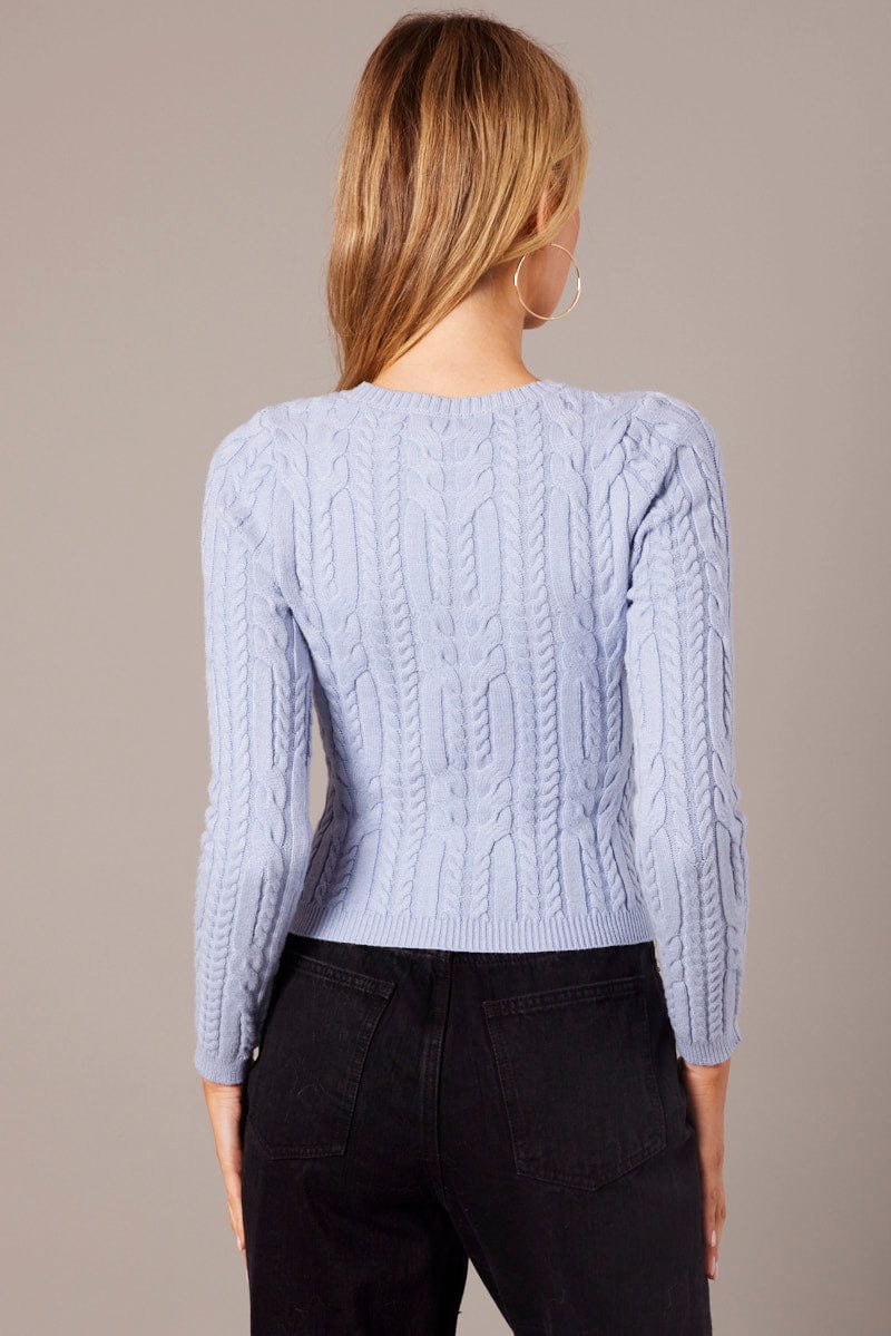 Blue Cable Knit Top Long Sleeve for Ally Fashion