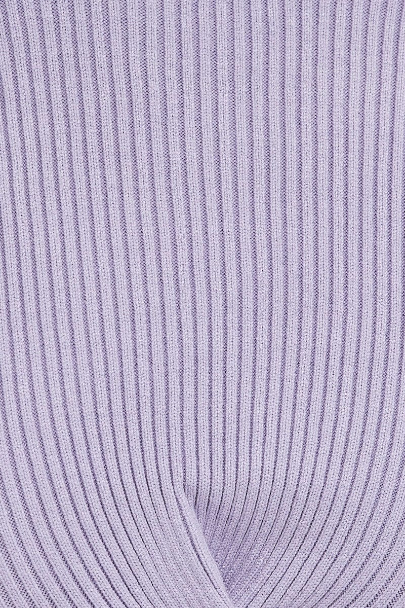 Purple Knit Top Long Sleeve Front Knot Detail Crop for Ally Fashion