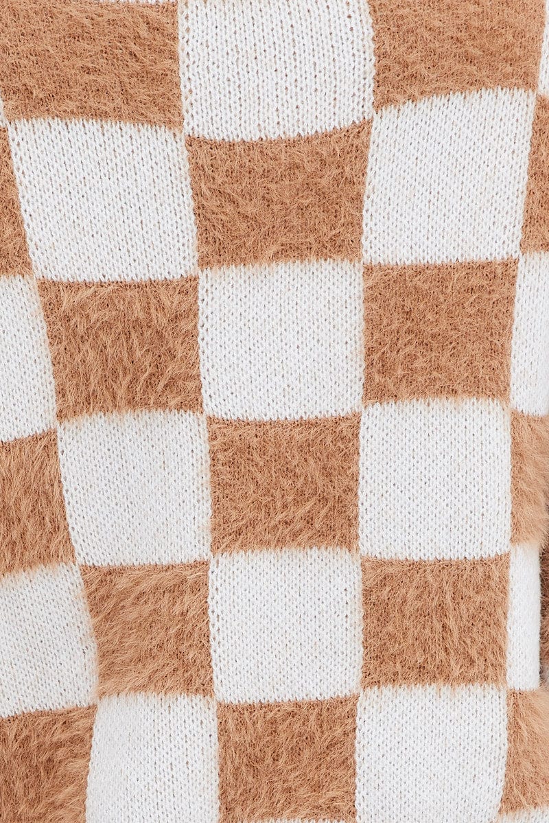 Beige Check Oversized Cardigan for Ally Fashion