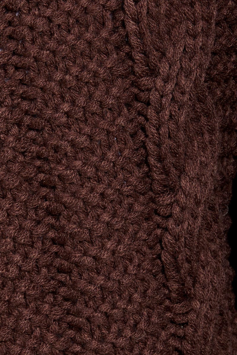 Brown Hooded Cable Knit Cardigan for Ally Fashion