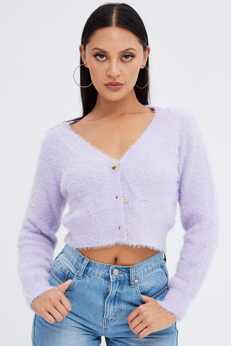 Purple Fluffy Cardigan for Ally Fashion