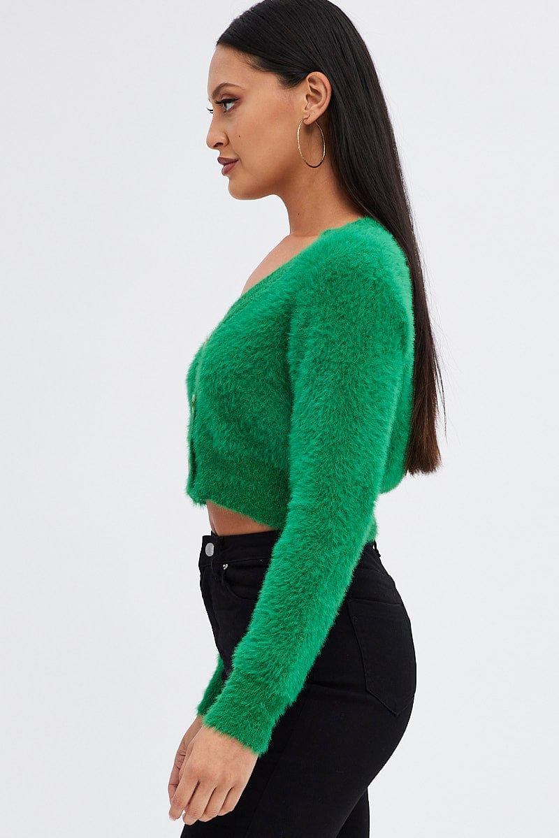 Green Fluffy Cardigan for Ally Fashion