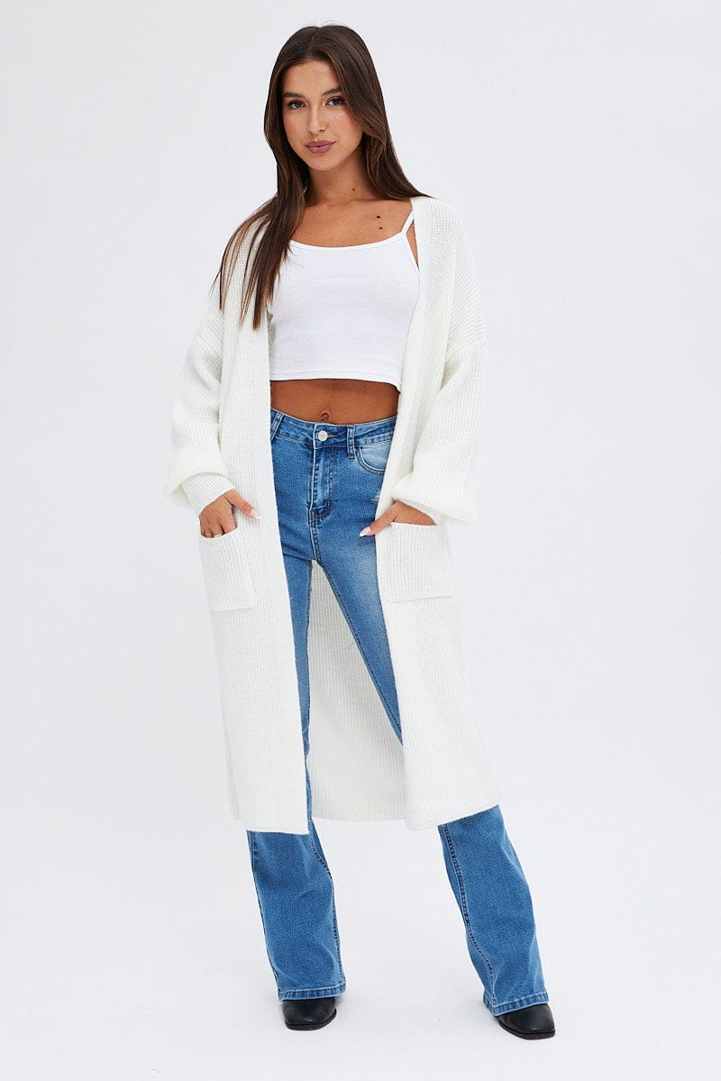 White Longline Cardigan for Ally Fashion