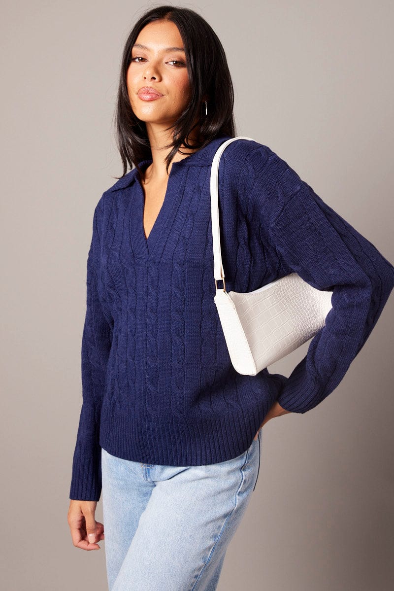 Blue Cable Knit Long Sleeve for Ally Fashion