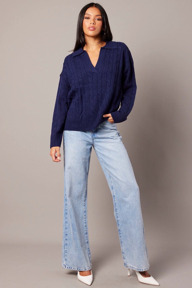 Blue Cable Knit Long Sleeve for Ally Fashion