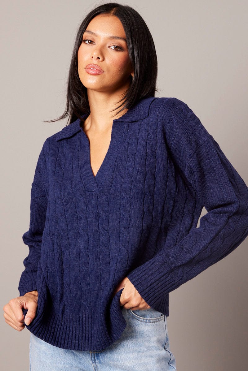 Blue Cable Knit Long Sleeve for Ally Fashion