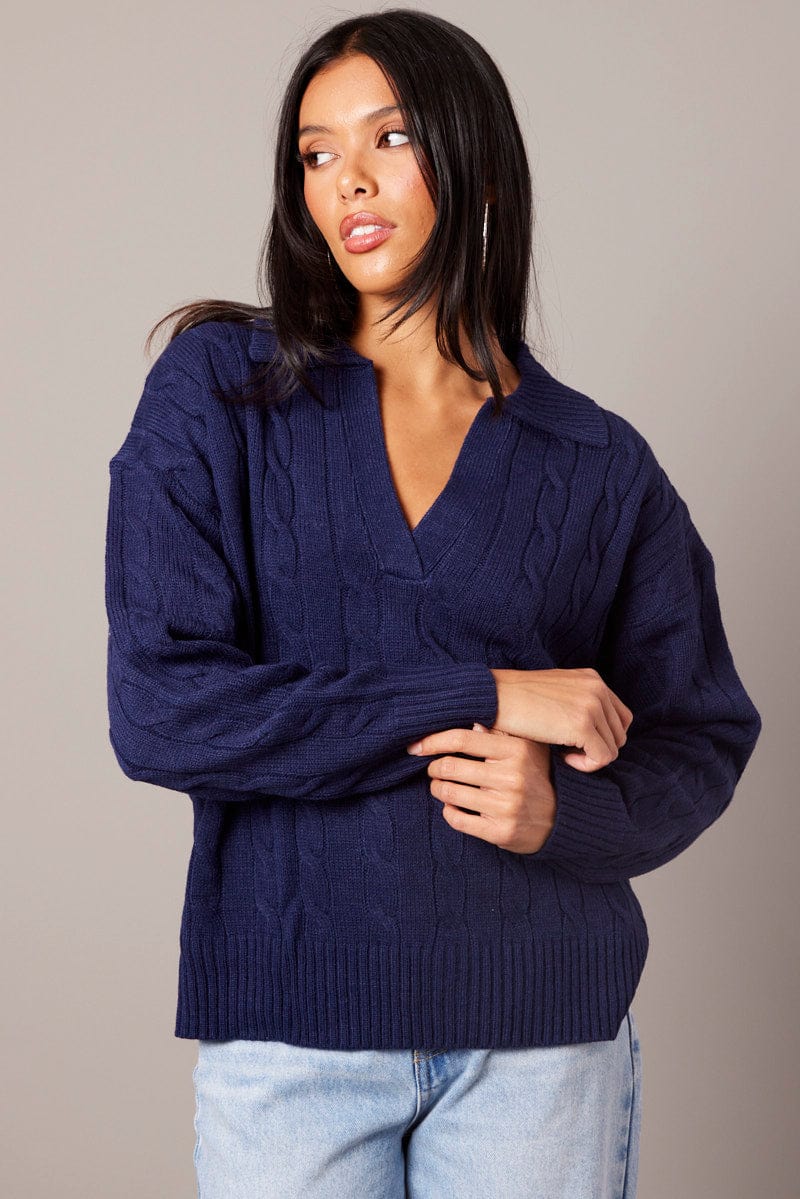 Blue Cable Knit Long Sleeve for Ally Fashion