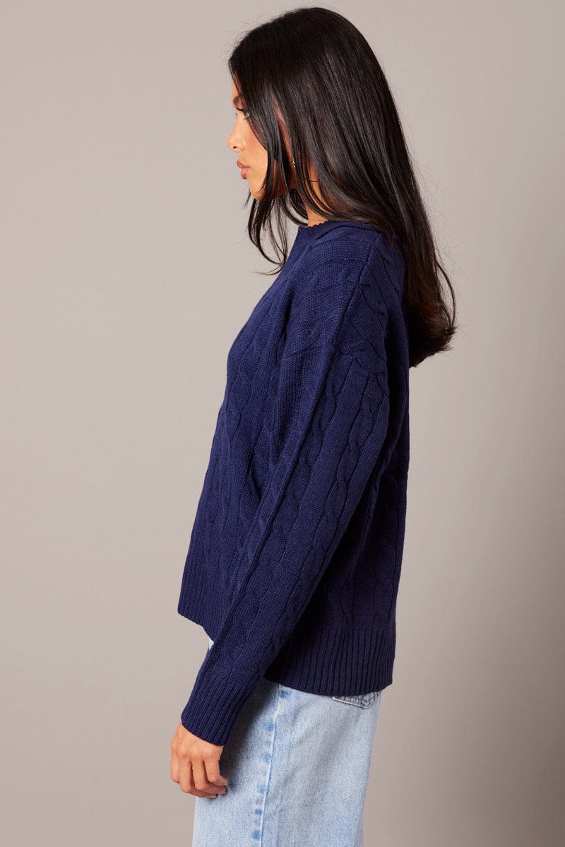 Blue Cable Knit Long Sleeve for Ally Fashion