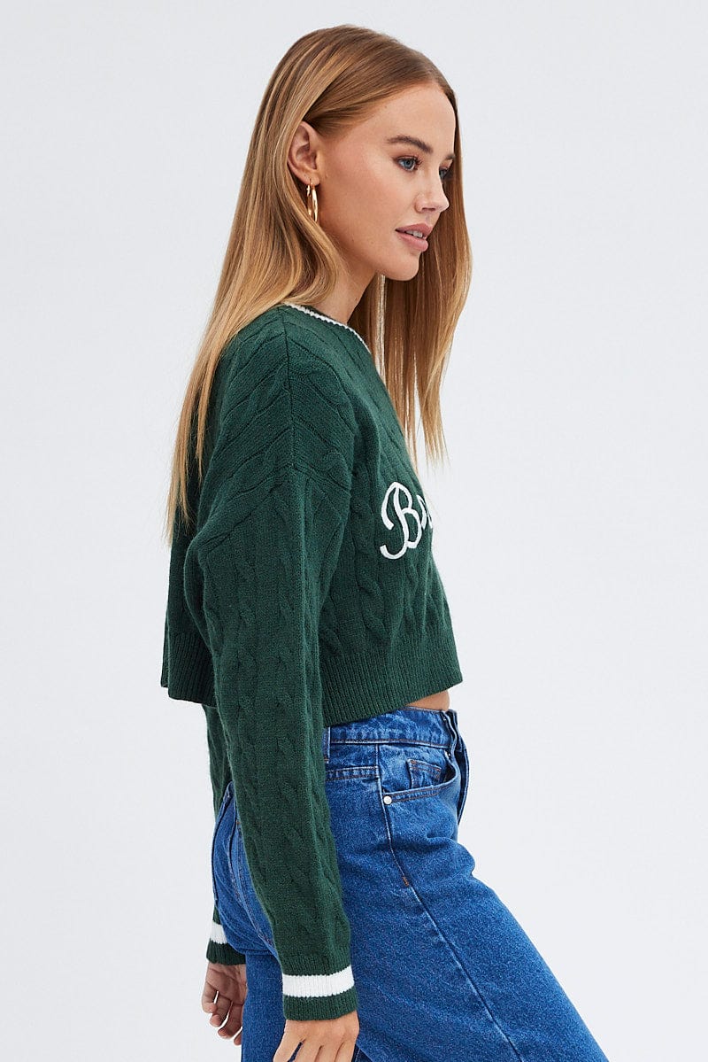 Green Sweater Long sleeve Crew neck for Ally Fashion