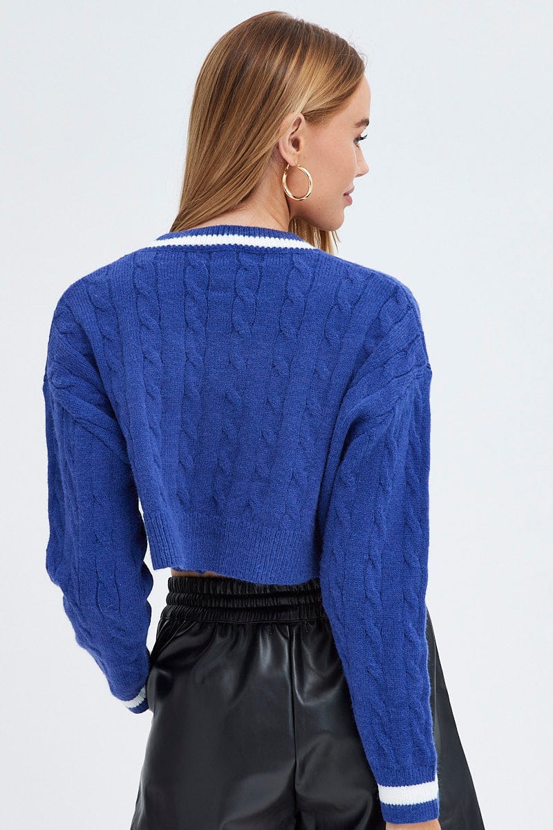 Blue Sweater Long sleeve Crew neck for Ally Fashion