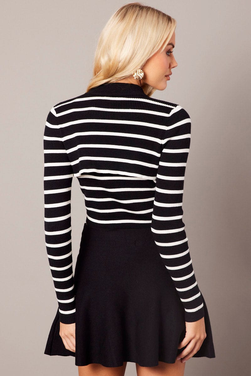 White Stripe Knit Top Long Sleeve Shrug and Cami Set for Ally Fashion