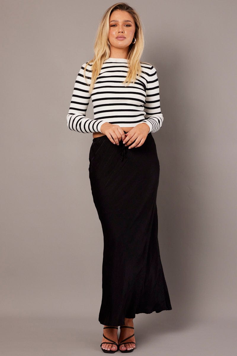 White Stripe Knit Top Long Sleeve for Ally Fashion