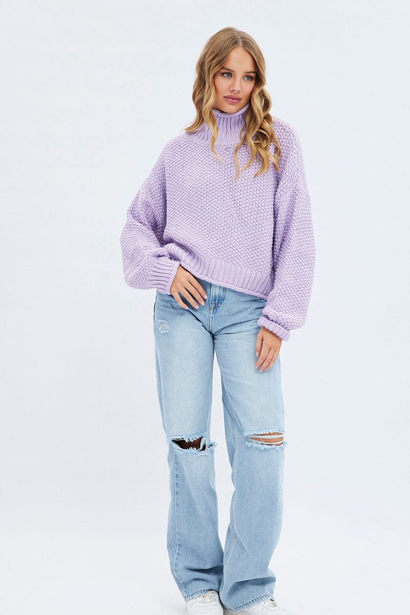 Purple Knit Jumper Turtle Neck for Ally Fashion