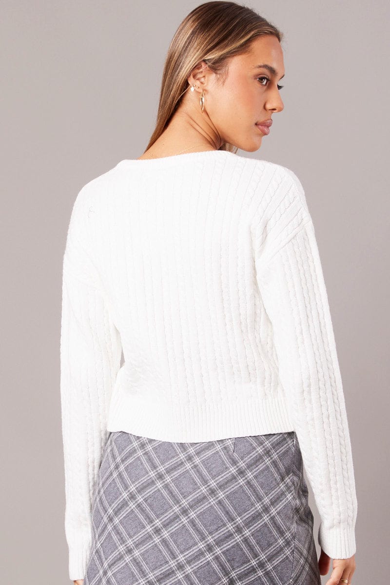 White Cable Knit Top Long Sleeve | Ally Fashion