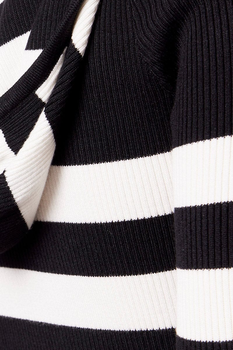 Black Stripe Hooded Knit Cardigan Long Sleeve for Ally Fashion