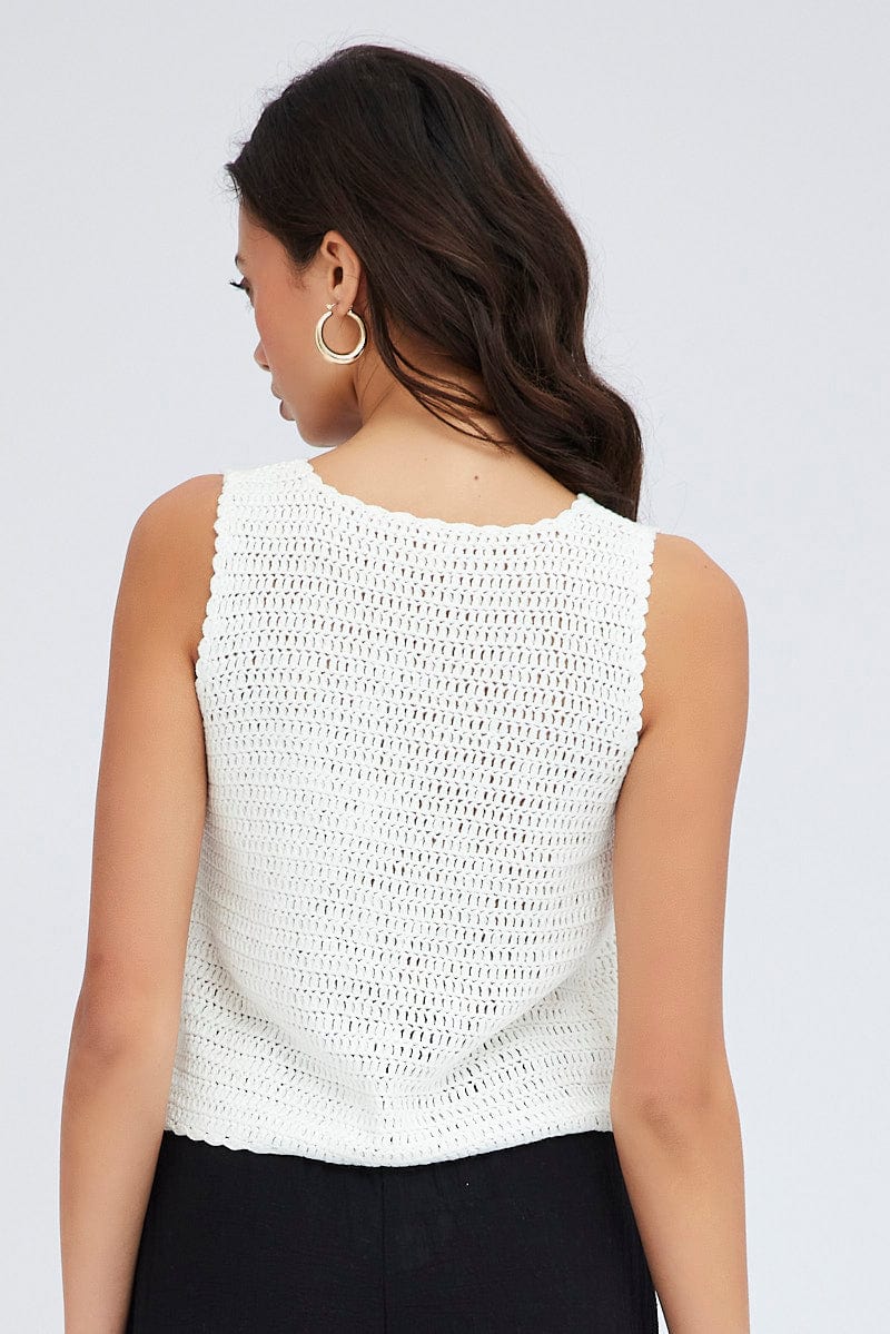 White Crochet Knit Vest for Ally Fashion