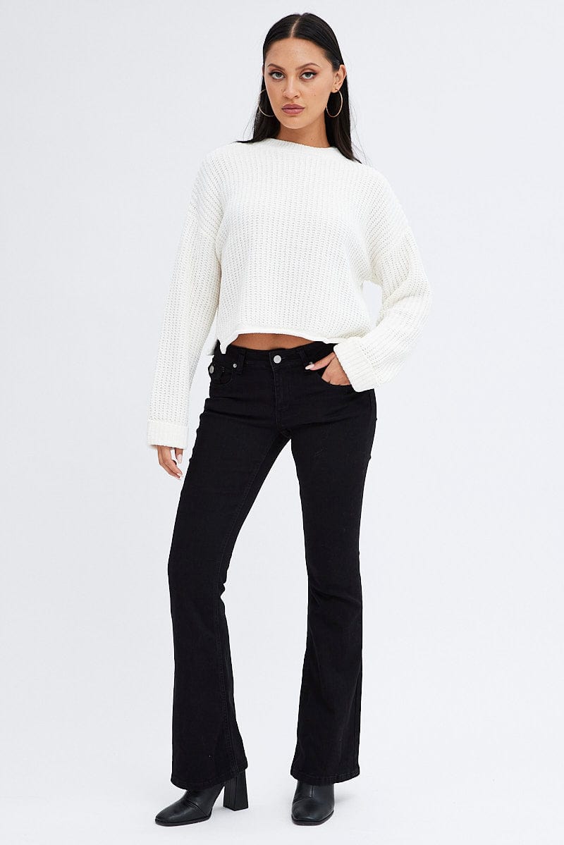 White Knit Jumper Round Neck Chenille