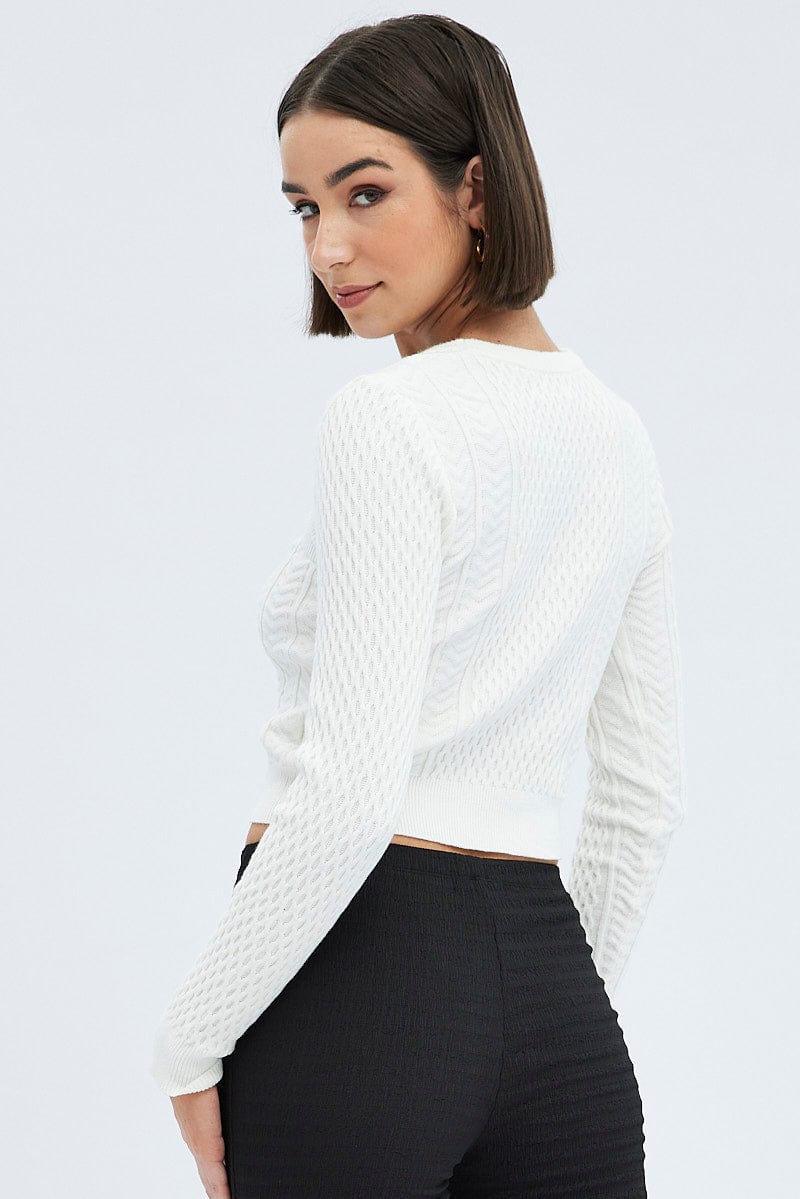 White Cable Knit Shrug And Singlet Top Long Sleeve for Ally Fashion