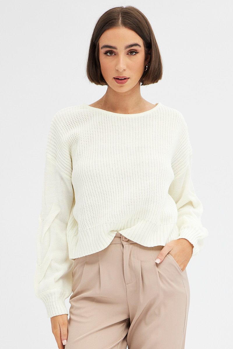 Women’s White Knit Top Long Sleeve Relaxed Ally Fashion