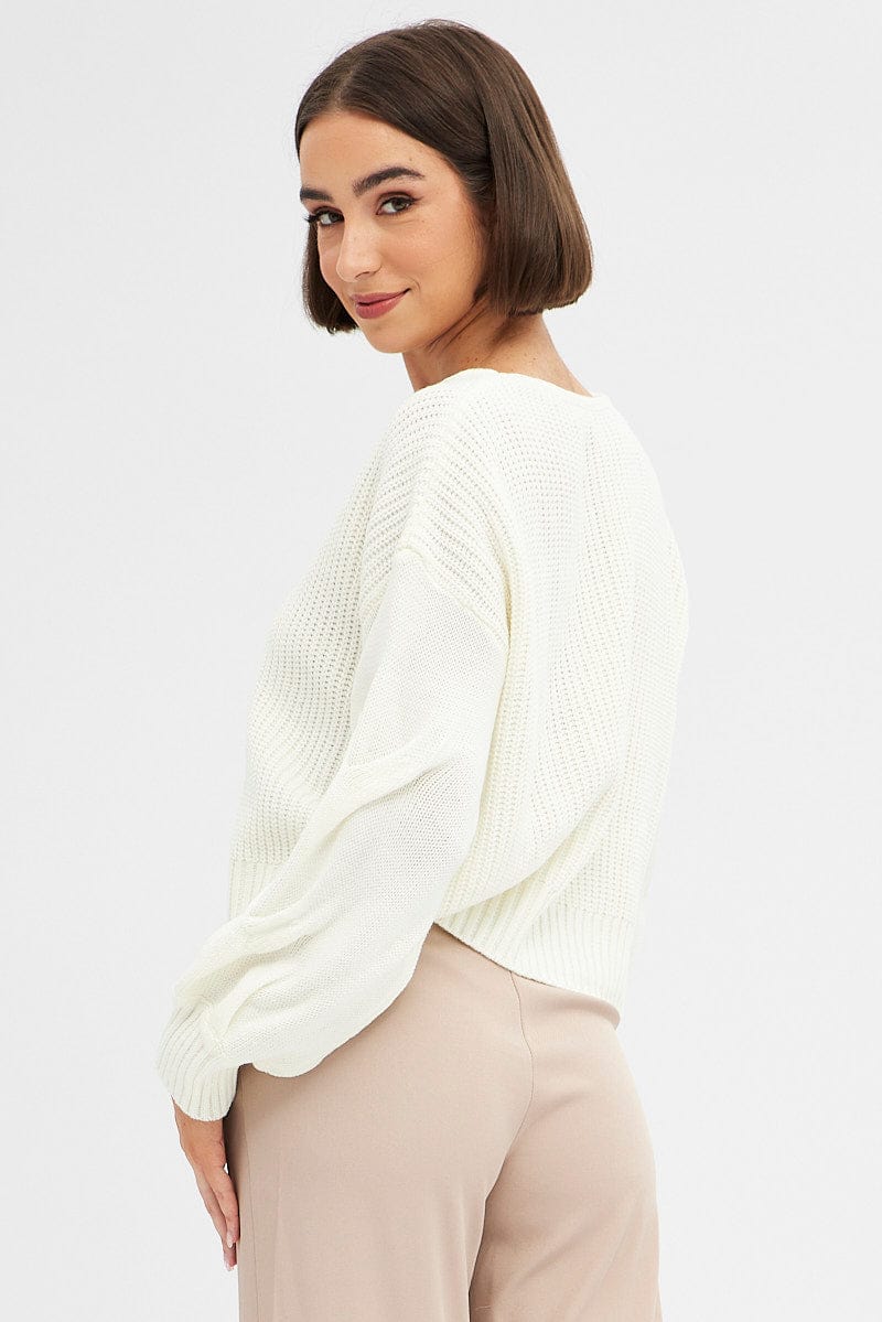 Women’s White Knit Top Long Sleeve Relaxed | Ally Fashion