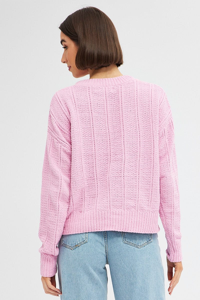 Pink Knit Top Long Sleeve Crop Turtleneck for Ally Fashion