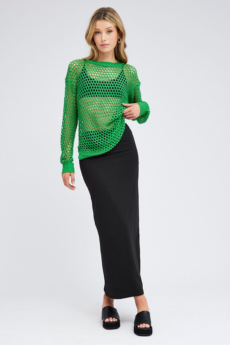 Green Oversized Knit Top Crew Neck for Ally Fashion