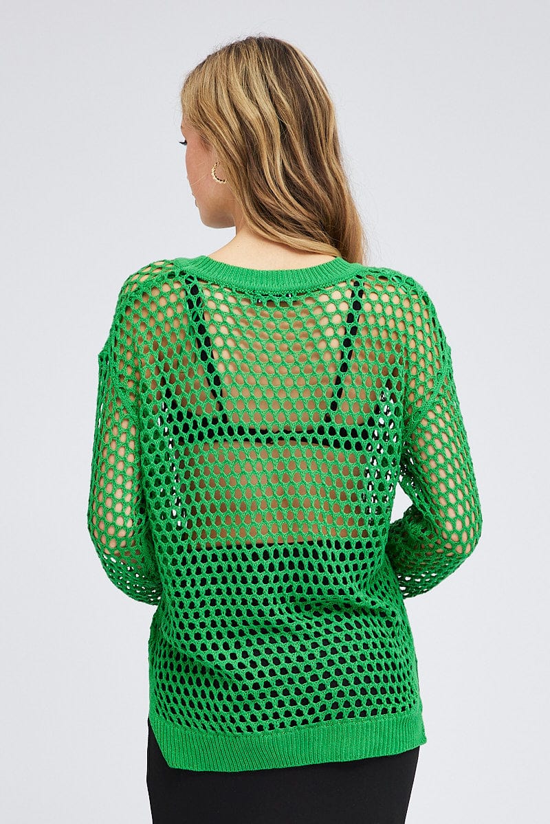 Green Oversized Knit Top Crew Neck for Ally Fashion